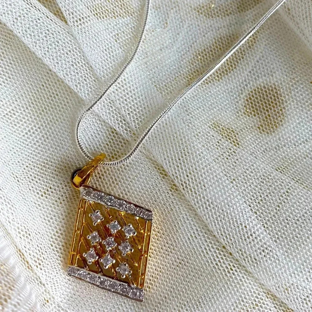 Cubic Zirconia Goldtoned Designer Pendant Sterling Silver Necklace 18"